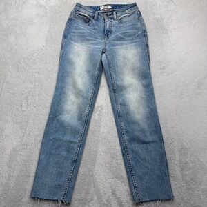 We The Free Jeans Womens 26 Blue Straight Leg Raw Hem Medium Wash Denim